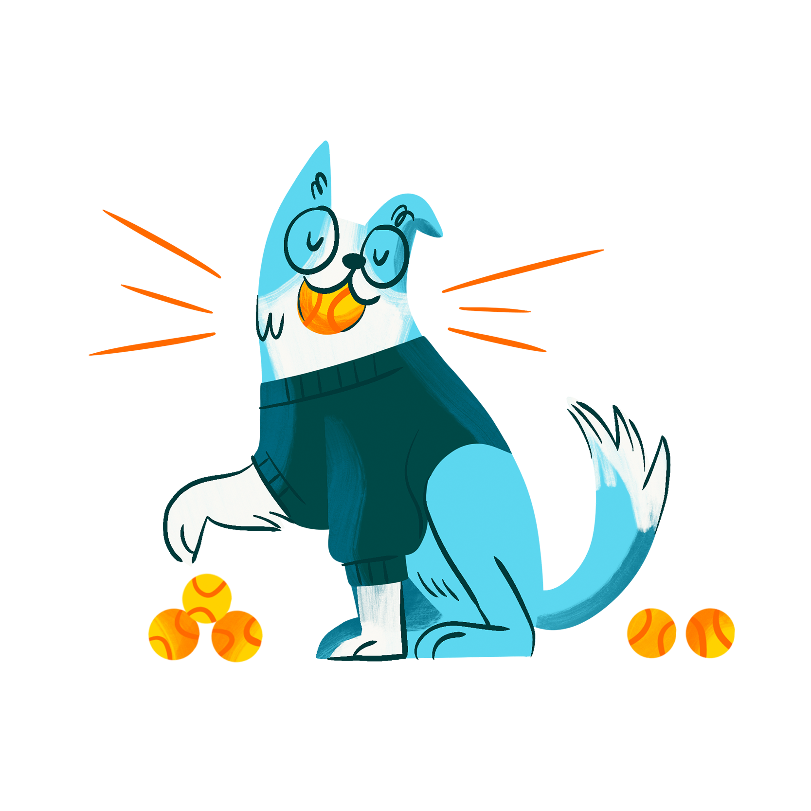 Illustration of a dog wearing glasses and a sweater